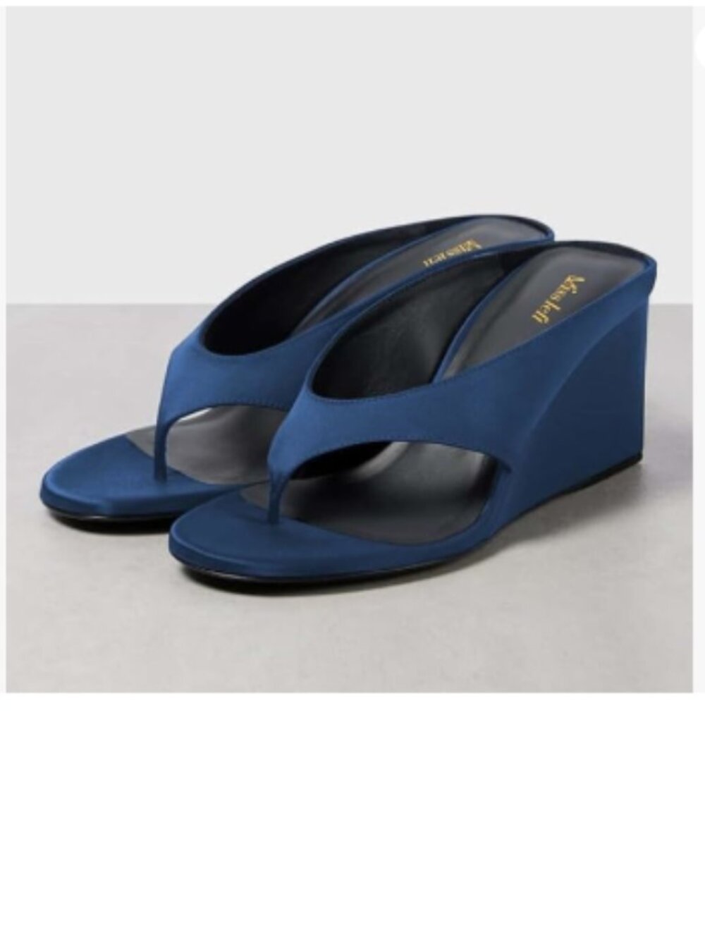miss left Blue Open Toe Flip Flops Slip on Wedge High Heel Thong Sandals